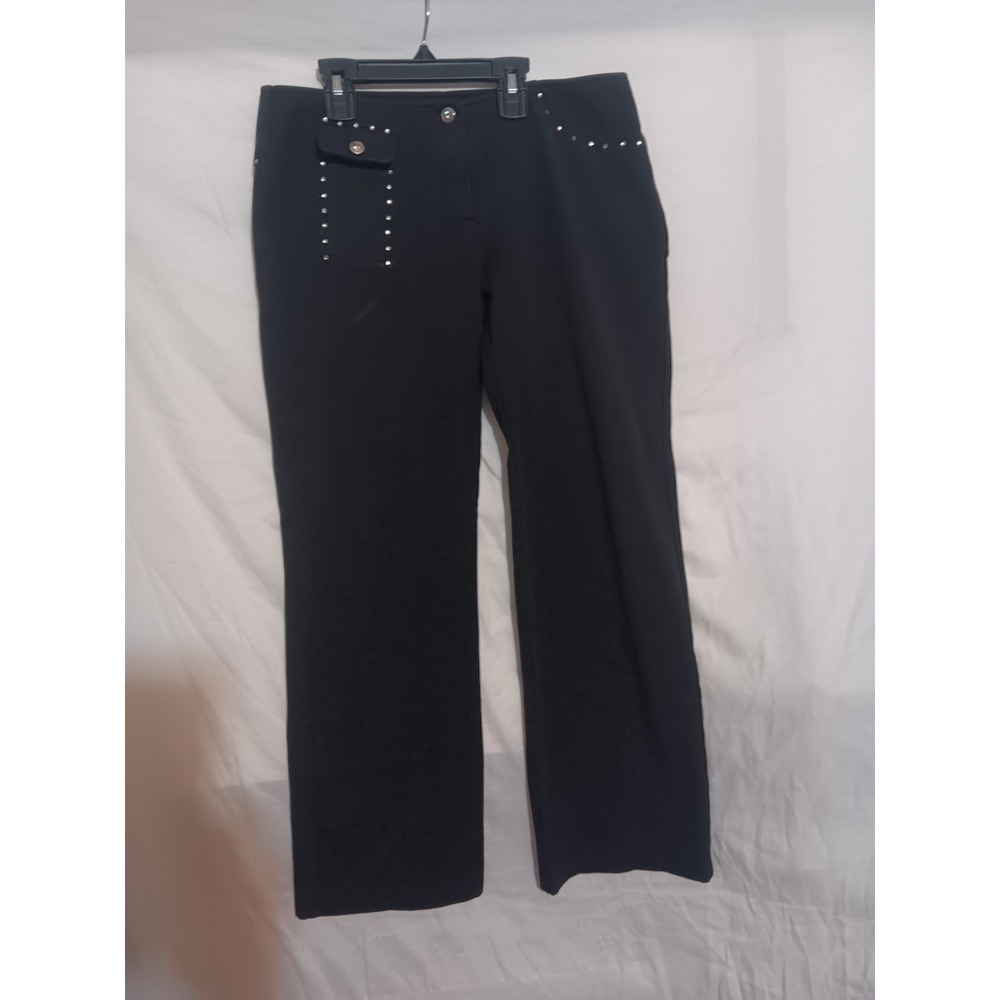 Assol Collection Black Rhinestone Studded Straight Leg Trousers Size 36 Y2K
